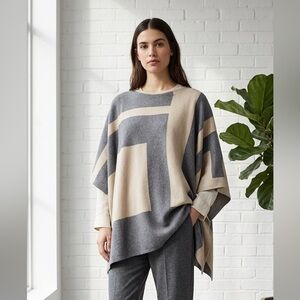 Eileen Fisher Cashmere Merino Colorblock Poncho One Size
